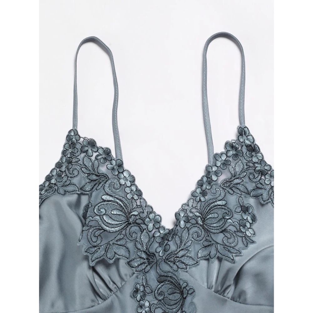 Fefi 5pcs Satin Contrast Lace Belted Night Set - Picture 5 of 6
